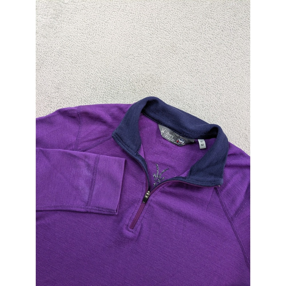 Ibex Women Purple 100% Rambouillet Wool Quarter Zip Pullover Sweater Size M